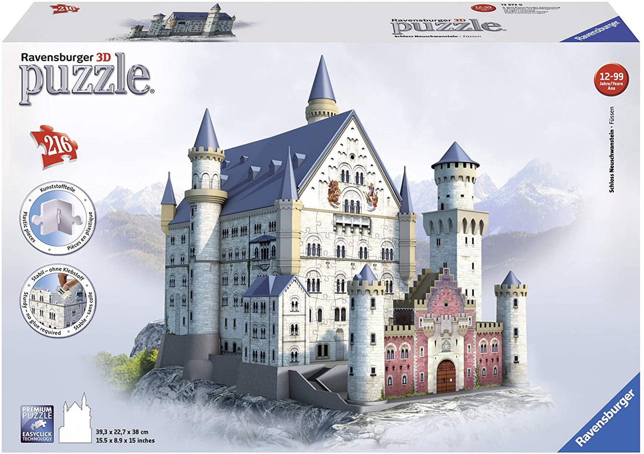 Ravensburger Neuschwanstein 216 Piece 3D Jigsaw Puzzle for Kids and Adults  - Easy Click Technology Means Pieces Fit Together Perfectly