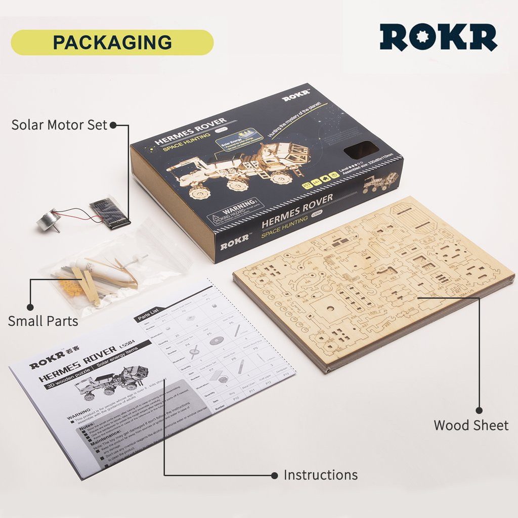 ROKR Harbinger Rover – Solarbetriebenes 3D-Holzmodell Zum Zusammenbauen, Ca. 175x85x100 Mm