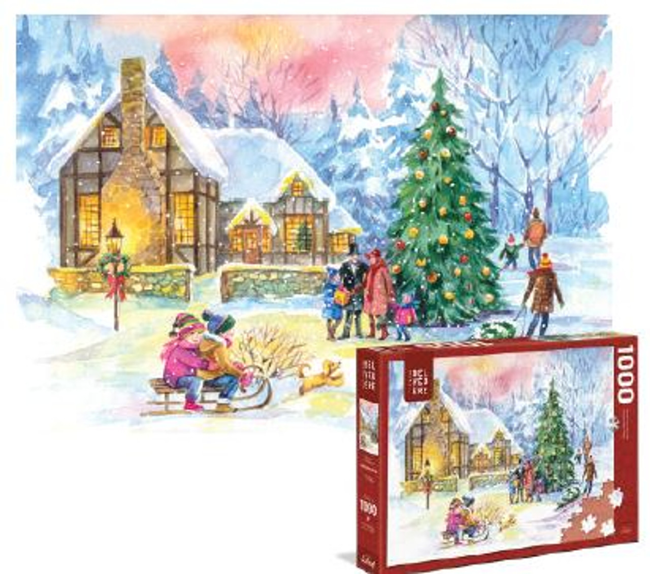 White Mountain 1000 Piece Puzzle Village Christmas Tree
