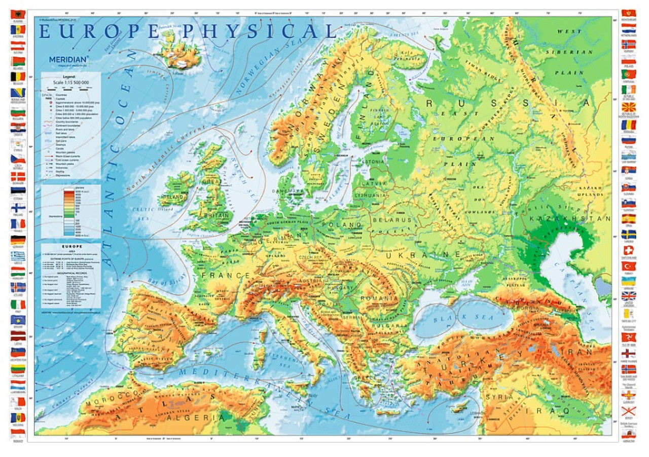 europe map with physical features