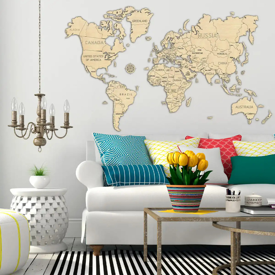 "World Map XXL" 200cm x 120cm Wooden Wall Map Kit Wooden City TriM Specialty Products