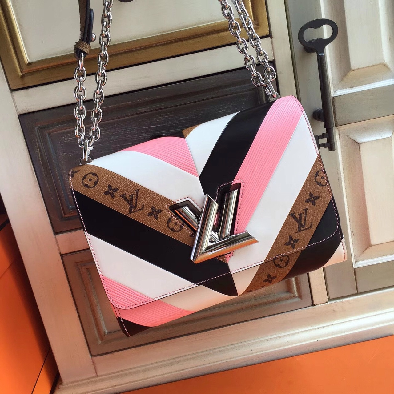 Louis Vuitton White/Pink/Black and monogram Reverse Twist Bag Limited Edition - Bella Vita Moda