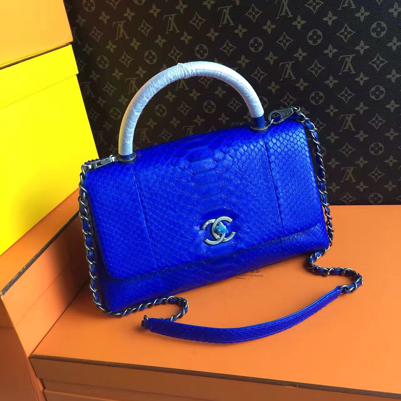 chanel blue python bag