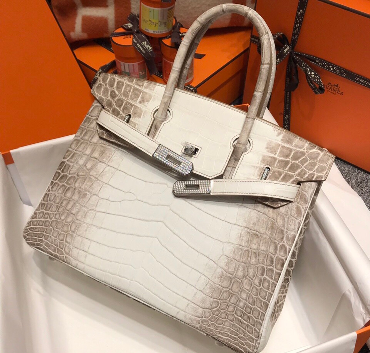 hermès white himalayan crocodile diamond birkin bag