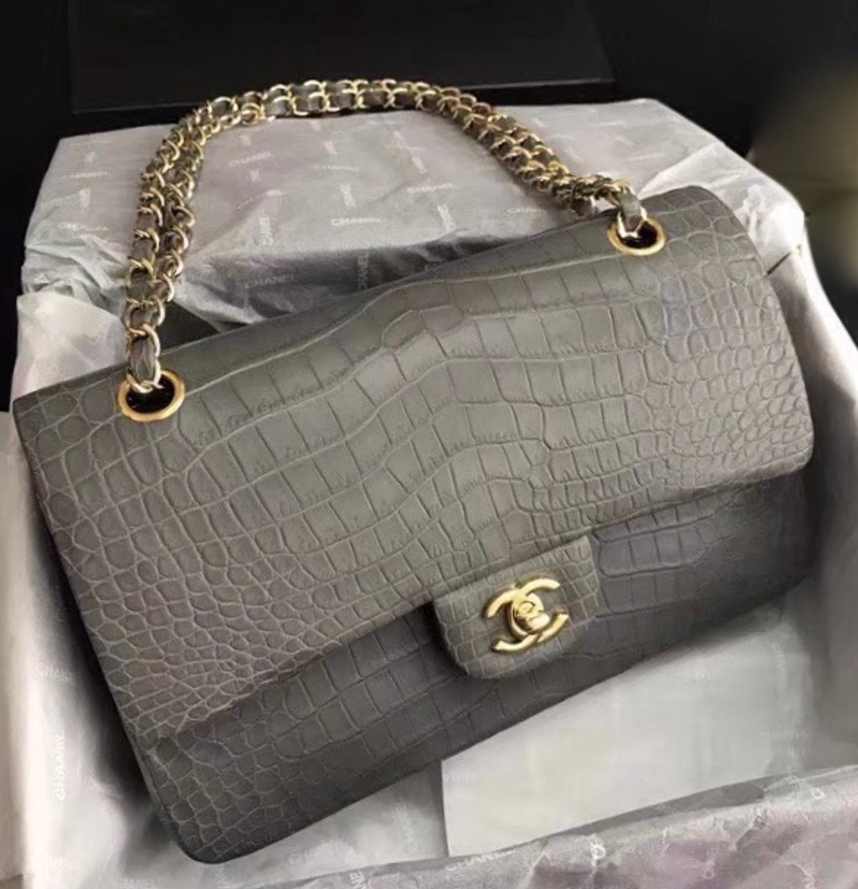 chanel gray flap bag