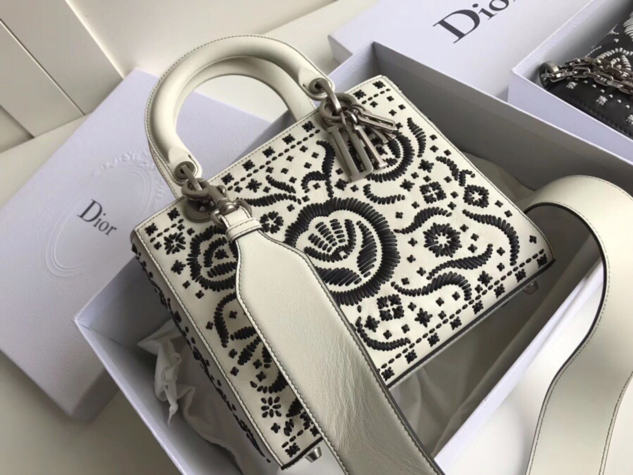 Christian Dior Mini Lady Dior Embroidered Bag White Bella Vita Moda