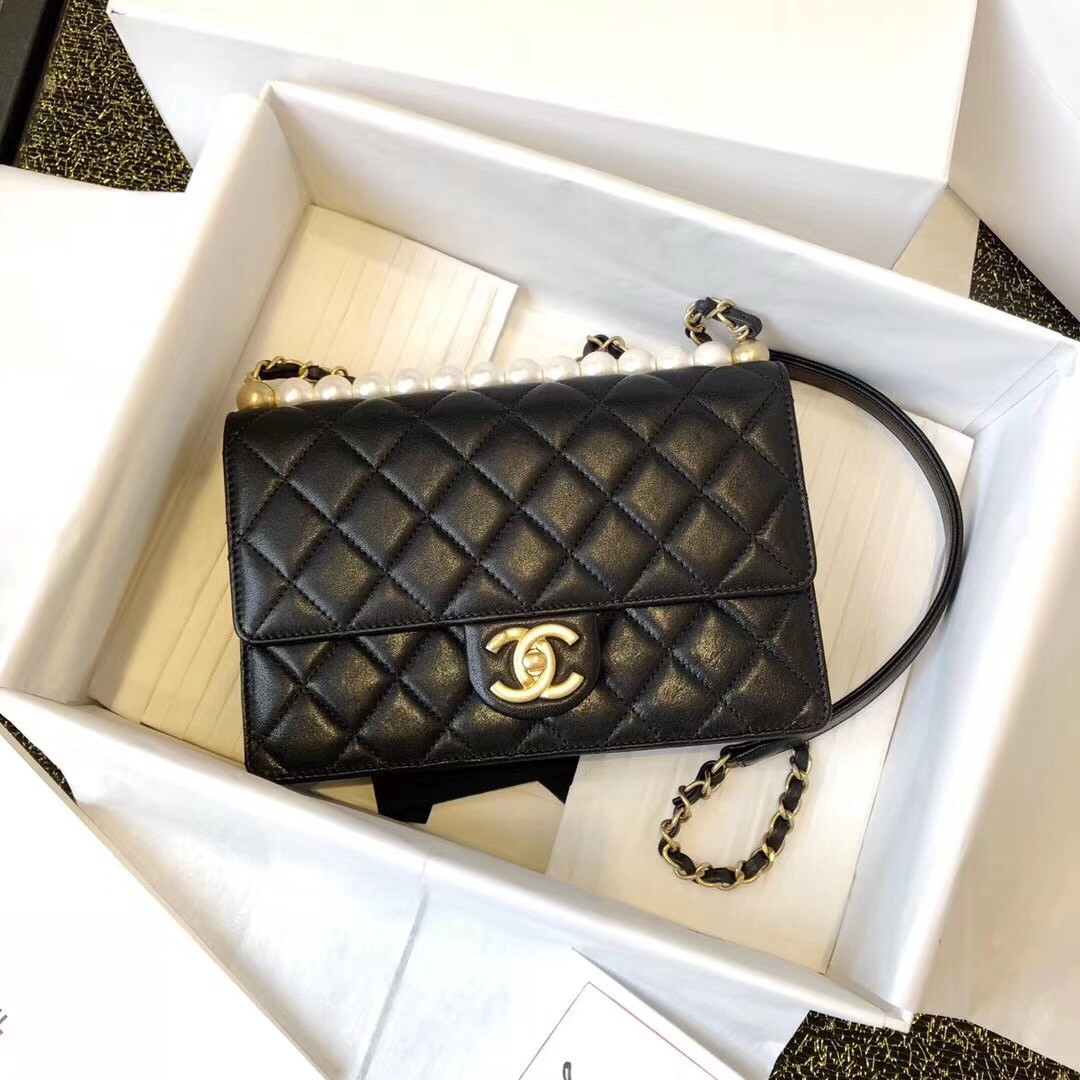Chanel Black Flap Bag With Pearl 2019 - Bella Vita Moda