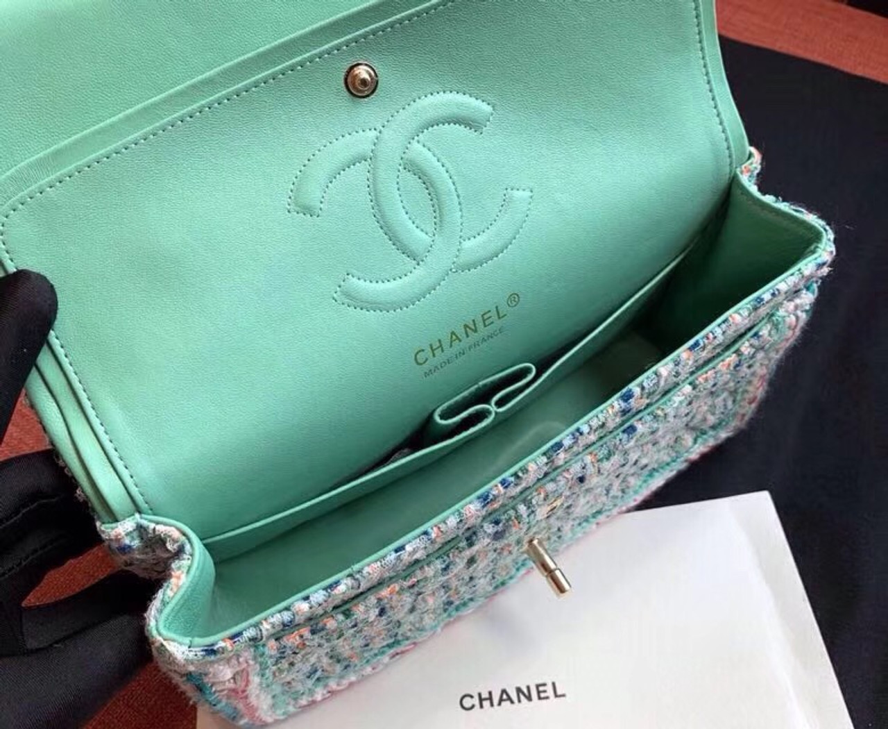 Chanel green tweed bag Clearance