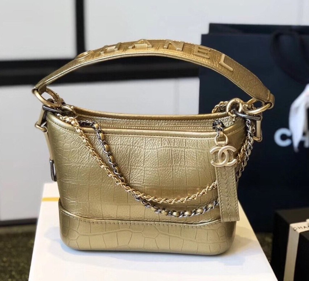 chanel gabrielle croc embossed price