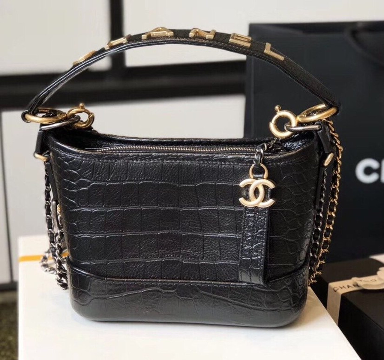 chanel gabrielle croc embossed price