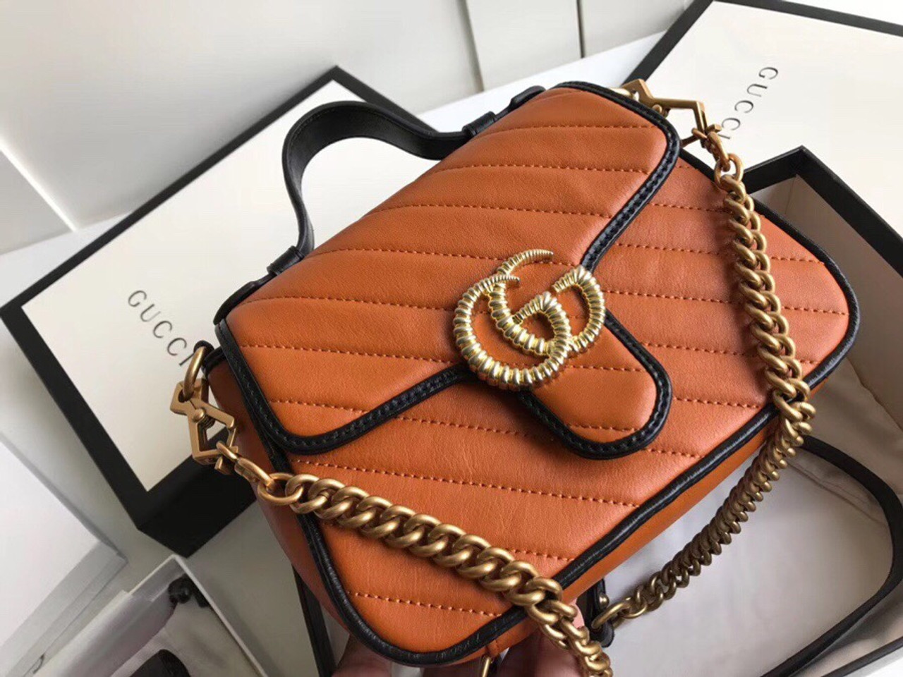 Gucci GG Marmont small top handle bag Cognac Leather - Bella Vita Moda