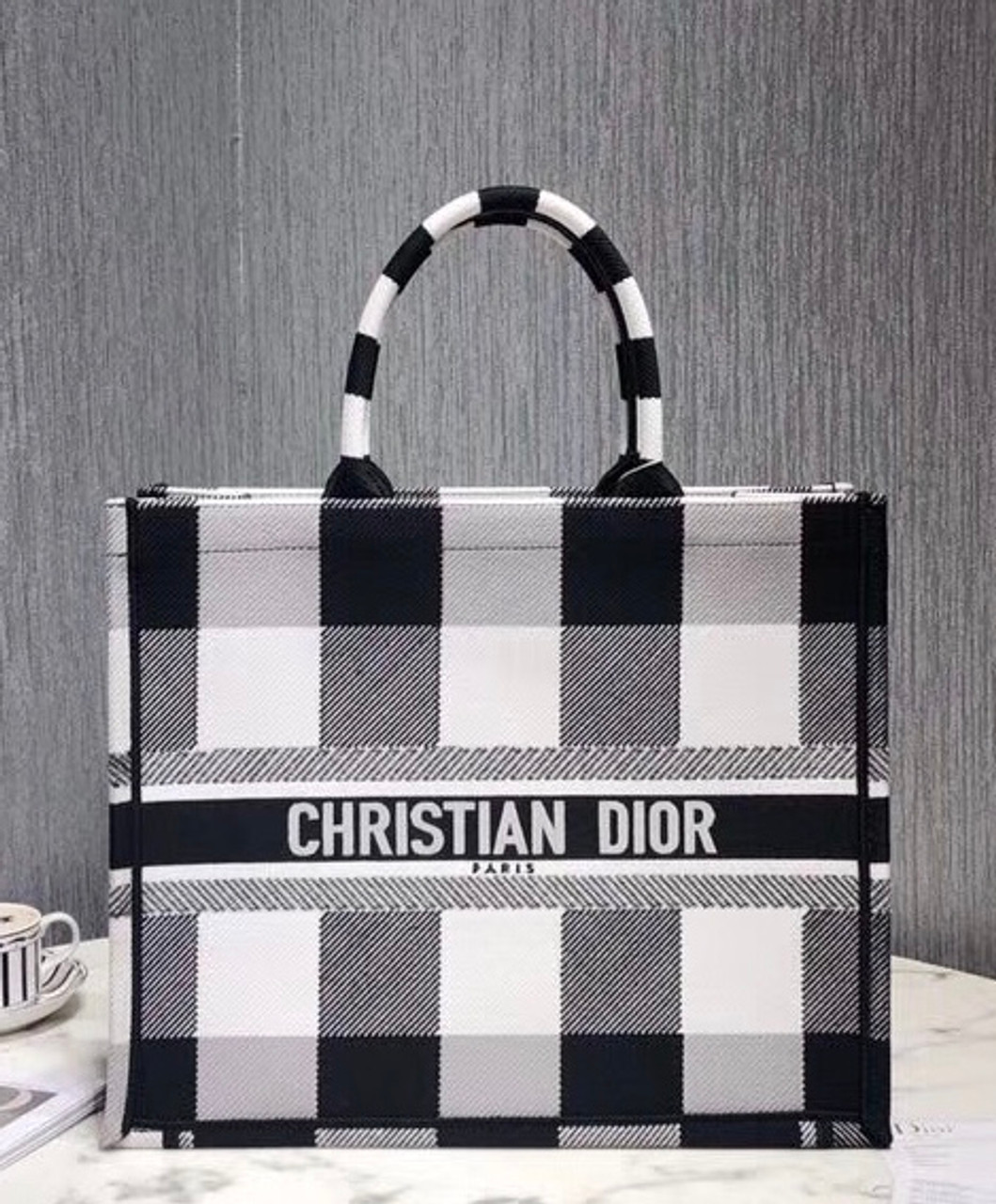 black and white checkered purse dior