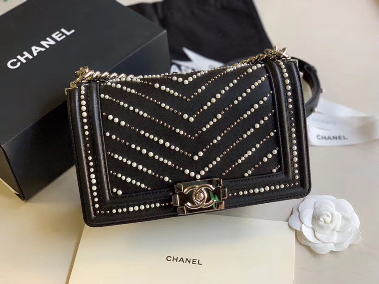 Chanel Medium Pearl Boy Chanel Handbag Black 2020 Bella Vita Moda