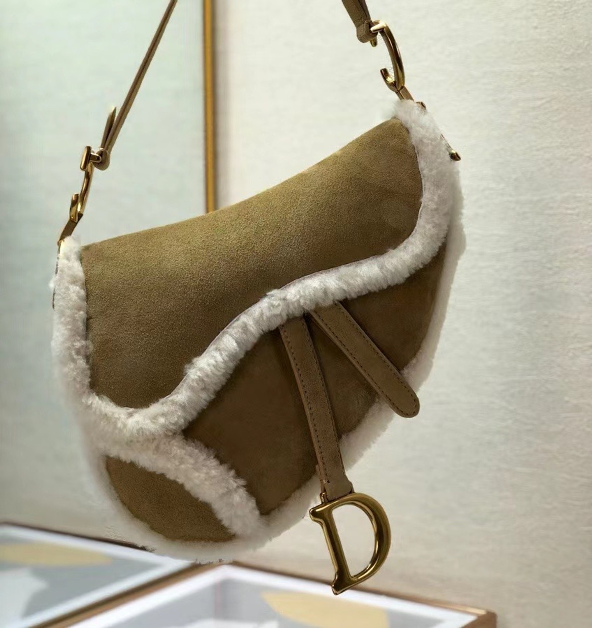 dior shearling saddle bag