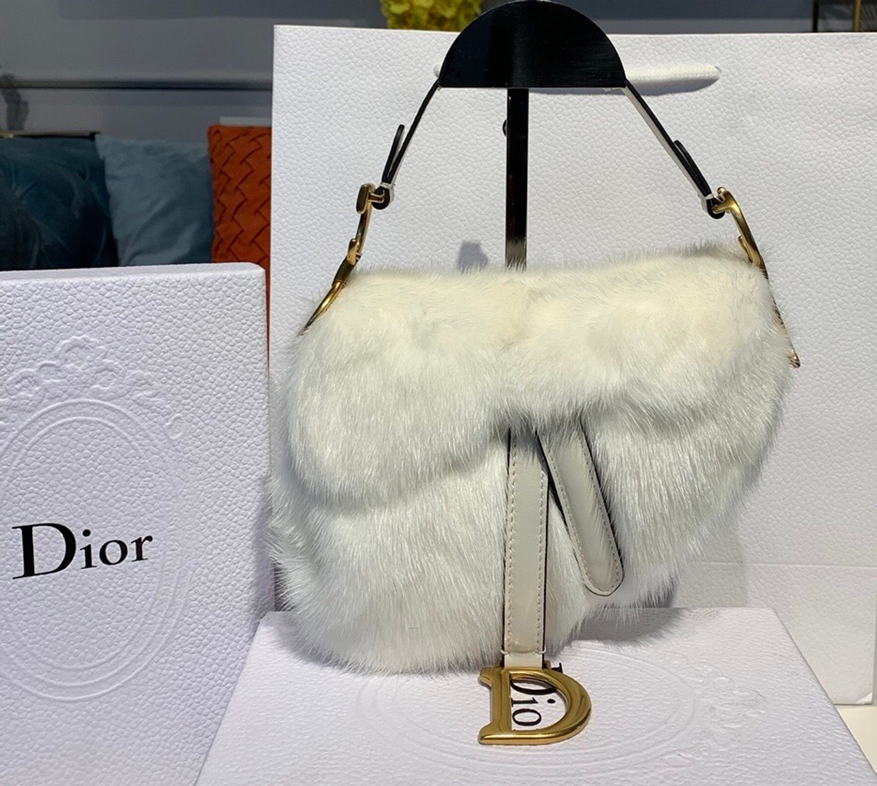 Christian Dior Saddle Handbag Fur 