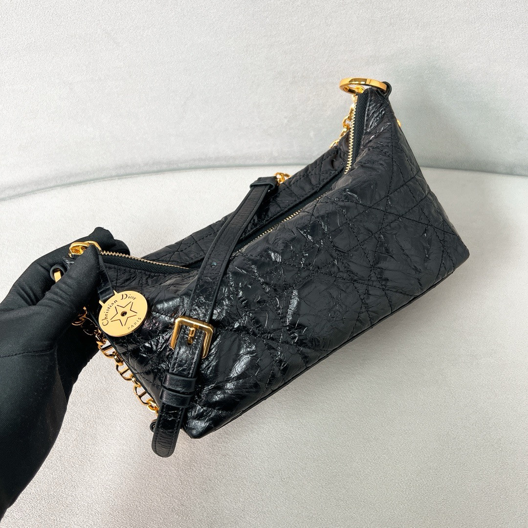 Christian Dior Diorstar Hobo Bag with Chain Black Macrocannage