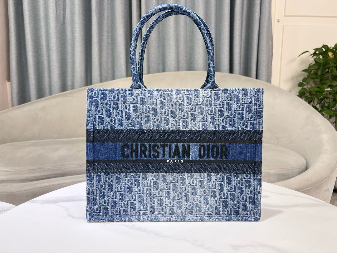 Christian Dior Medium Dior Book Tote Blue Denim Dior Oblique