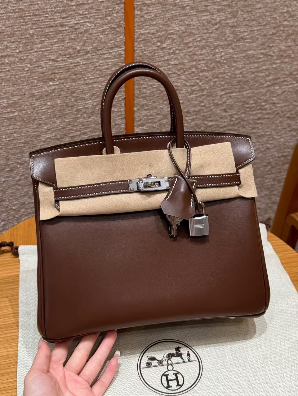 Hermes Birkin 25 Chocolate Box Leather Palladium Hardware - BVPRIVE