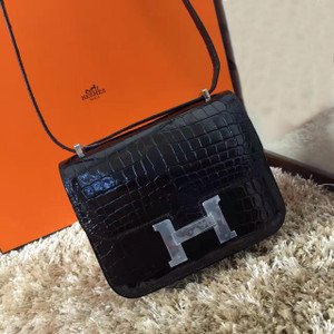 Hermes Black Constance 23 Crocodile Porosus