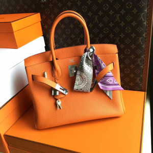 Hermes Orange Birkin Bag 25cm Palladium Hardware
