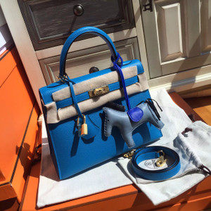 Hermes Blue Jean Kelly 25 cm Epsom Gold Hardware