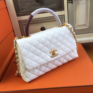 Chanel White Calfskin/Lizard Coco Handle Bag