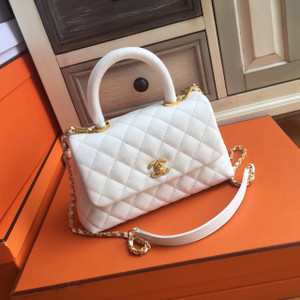 Chanel White Calfskin/Lizard Coco Handle Small Bag