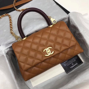 Chanel Tan Calfskin/Lizard Coco Handle Medium Bag