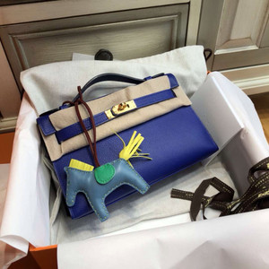 Hermès 7T Blue Electric Mini Kelly Pochette Epsom leather Gold hardware