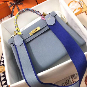 Hermès J7 Bleu Lin Kelly 25  Togo Gold Hardware