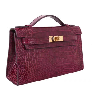 Hermes Bordeaux Mini Kelly Pochette Crocodile Niloticus with Gold Hardware