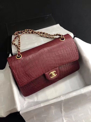 Chanel Red Matte Alligator Classic Flap Bag