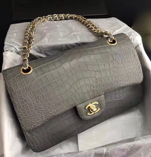 Chanel Grey Matte Alligator Classic Flap Bag