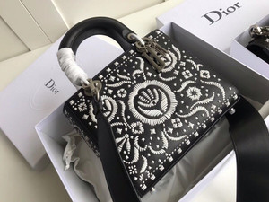 Christian Dior MINI LADY DIOR EMBROIDERED BAG Black