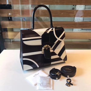 Delvaux Brillant MM Leather Satchel with Black & White geometric pattern