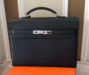 Hermes Kelly Depeche 38 Briefcase in Black with Palladium Hardware