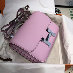 Hermes X9 Mauve Sylvestre  Constance 24 Epsom bag with Palladium Hardwares