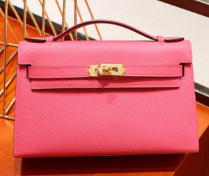 Hermès  8W Rose Azalee Mini Kelly Pochette Epsom leather Gold hardware