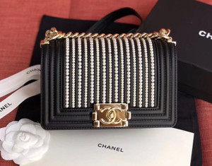 Chanel Small BOY CHANEL Handbag With Imitation Pearls Black
