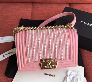 Chanel Small BOY CHANEL Handbag With Imitation Pearls Pink