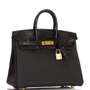 Hermès Black Matte Alligator/Togo Birkin Touch 25cm Gold Hardware