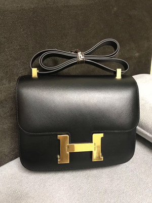 Hermès Black Box Leather Constance 23cm