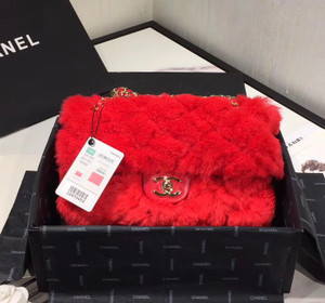 Chanel Shearling Lambskin Flap Bag Red