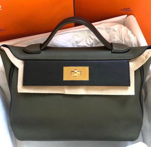 Hermes Kelly 24/24  Black & V6 Canopeec  Swift & Togo Leather with Gold Hardware