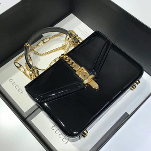 Gucci Sylvie 1969 patent leather mini top handle bag Black