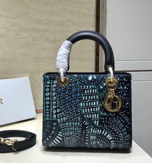 Christian Dior GREEN LADY DIOR MEDIUM DIOR ANIMALS EMBROIDERED SMOOTH CALFSKIN BAG
