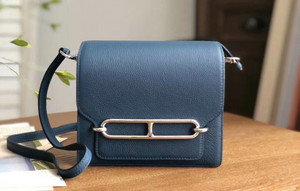 Hermes 1P Blue Colvert Evercolor Calfskin Mini Roulis Bag Palladium Hardware