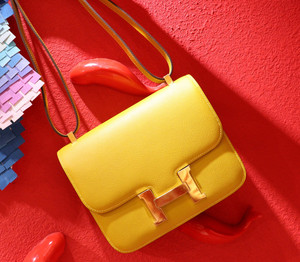 Hermes 9D Jaune Ambre Gold  Constance 24 Epsom bag with Gold Hardwares