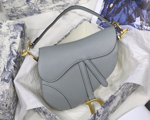 Christian Dior GRAY STONE SADDLE MATTE CALFSKIN BAG