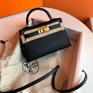 Hermes Black Mini Kelly II 20 Epsom Gold Hardware